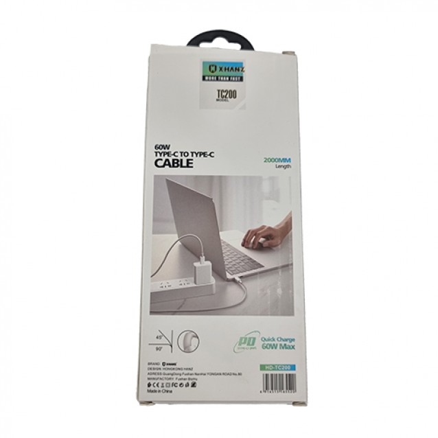 کابل شارژ تایپ سی به تایپ سی ایکس هنز 2متر cable type c to type c x-hanz 60w 